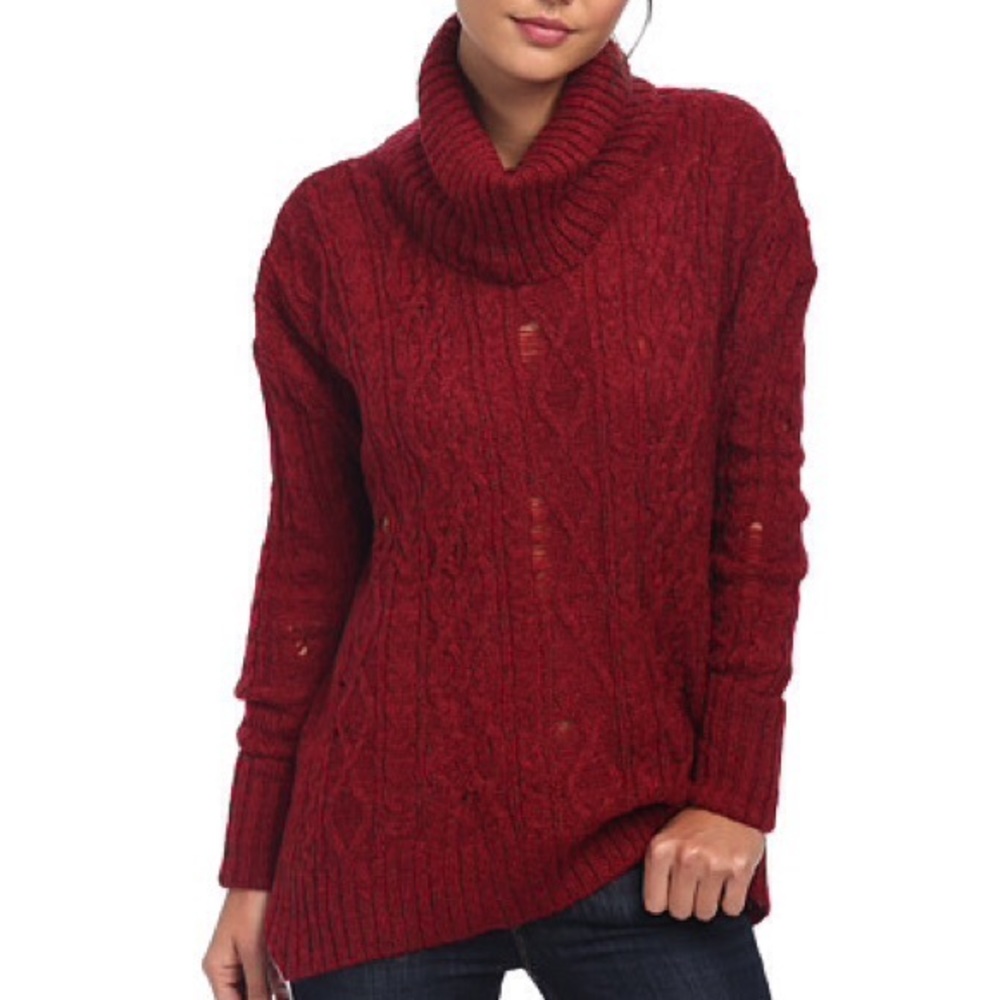 free people distressed red sweater